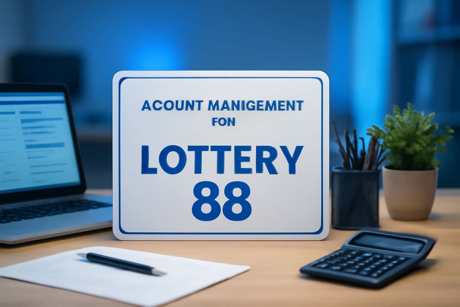 An informative scene depicting account management processes for Lottery 88.