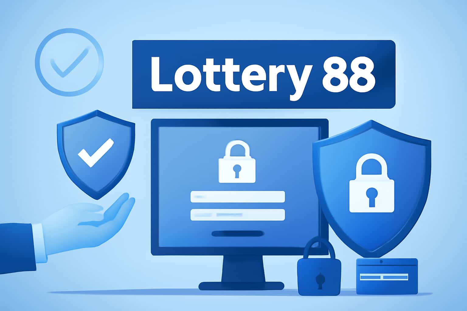 A high-tech scene illustrating account security measures for Lottery 88.